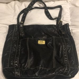 Large black tote with cream stitching